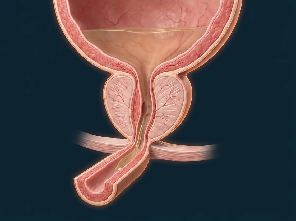 Ilustração anatômica — Incontinência Urinária Masculina